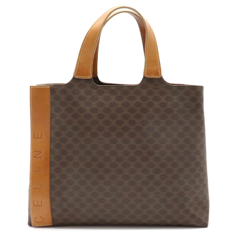 Celine Macadam Tote Bag Handbag Leather Brown Dark